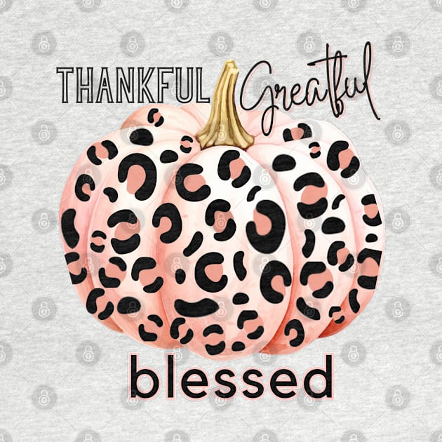 Blush Pink Pumpkin with Leopard Print Thankful Greatful Blessed by mw1designsart